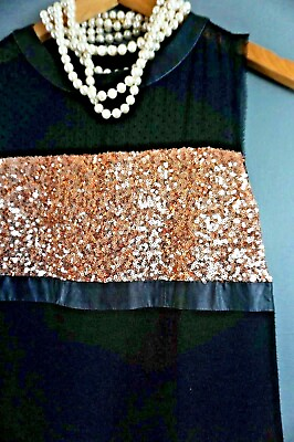 #ad Rachel Roy XS Black Sheath Party Cocktail Mini Dress sequined metallic retro $56.00