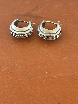 #ad Vintage Sterling silver chunky bead design hoops Earrings #687 $18.00