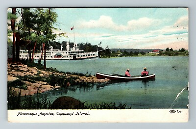 #ad Thousands Island NY New York Scenic View Lake And Boat Vintage Postcard $6.99