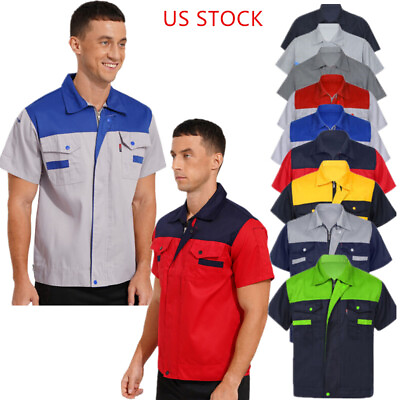 #ad US Men‘s Work Shirts Mechanic Technician Uniform Small Size Short Sleeve Jacket $17.33