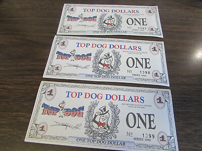 VINTAGE LOT 3 CONSECITIVE TOP DOG DOLLARS 1996 SERIES SCRANTON WILKES BARRE PA $19.19
