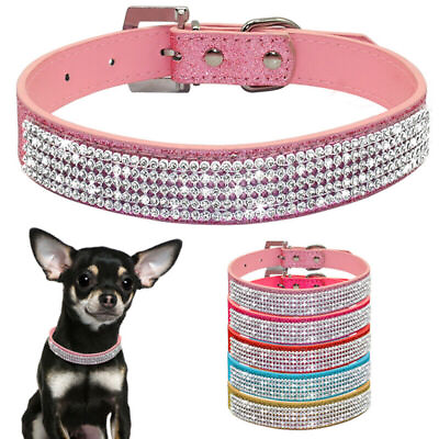 #ad Bling Rhinestone PU Leather Crystal Diamond Puppy Collar Pet Dog Collars Cat $7.95