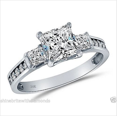 #ad 2.50 Ct Created Diamond Princess Real White Gold 3 Stone Engagement Wedding Ring $307.80