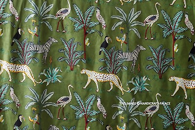 #ad Indian Cotton Fabric Jungle Print By The Yard Green Women Dress Upholstery Cloth $17.99