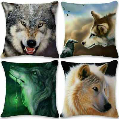#ad 18#x27;#x27; Sofa Home Pillow Animal Decor Wolf Cover Cushion Cotton Linen Case C $8.26