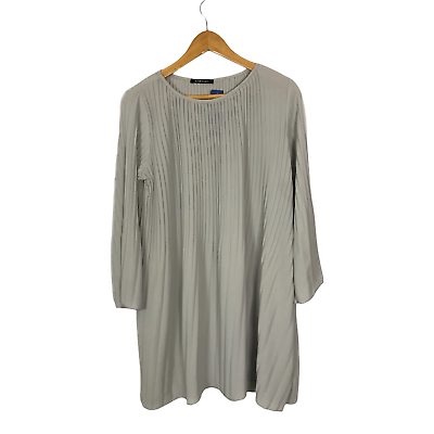 #ad Made in Italy Dress Grey One Size Micro Pleated Lagenlook Long Sleeve Women New GBP 22.59