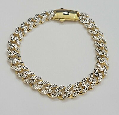 #ad Real 10k Gold Monaco Bracelet 9mm 8.5quot; Two tone Diamond Cut 10kt Gold SALE mens $635.46