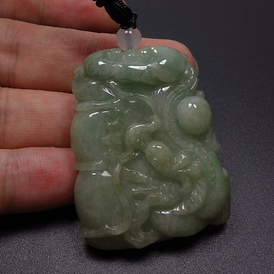 #ad Certified Grade A 100% Natural Green Jadeite Jade Pendant Carved 龙 Dragon Z0893 $118.80
