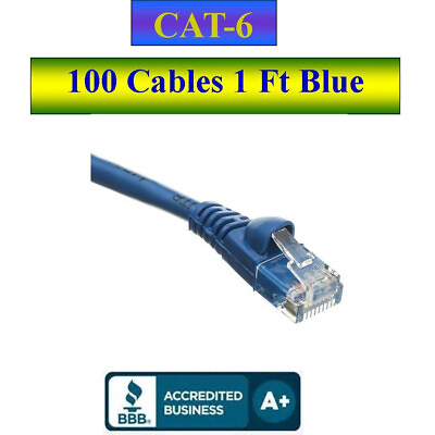 #ad Pack of 100 Cables Snagless 1 Ft Cat6 Blue Network Ethernet Patch Cable $425.00