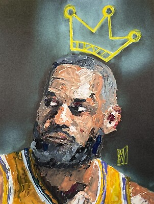 #ad King Lebron James NBA La Lakers Portrait Painting Impasto Thick Paint 16quot; $159.00