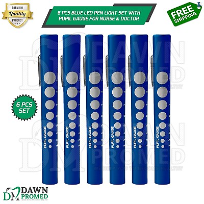 #ad 6 Pcs Blue LED Pen Light Set With Pupil Gauge for Nurse Doctor amp; Paramedics $7.90