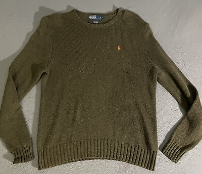 #ad Vintage POLO Ralph Lauren Linen Blend Sweater Green Crewneck Cotton Mens Large $28.00