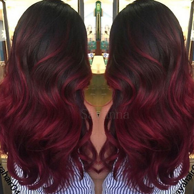 #ad Natural Ombre Color Burgundy Wavy Full Lace Front Brazilian Remy Human Hair Wigs $148.48