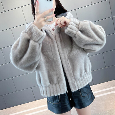 #ad Women#x27;s Coat Real Mink Fur Coat Whole Mink Sheep Warm Thicken Velvet Hooded Coat $301.07