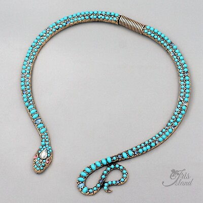 #ad Women Blue Turquoise Collar Snake Necklace Antique Gold Plated Fashion Jewelry $19.99