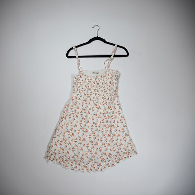 #ad Abercrombie amp; Fitch Orange Fruit Micro Print pattern Gauze Smocked Mini Dress L $27.00