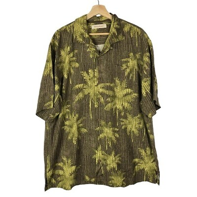 #ad Tommy Bahama Brown amp; Green Hawaiian Palm Tree Short Sleeve Button Down XL $34.95