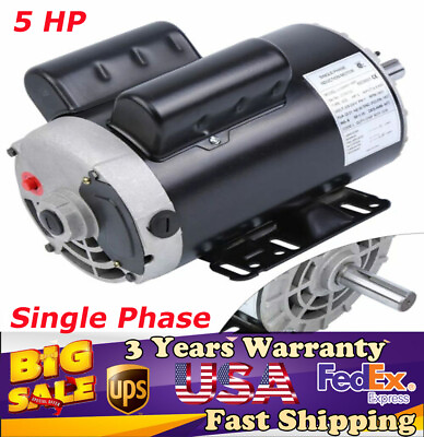 #ad 5 HP 7 8quot; Shaft Single Phase Air Compressor Motor Electric Motor 3450 RPM 60Hz $179.56