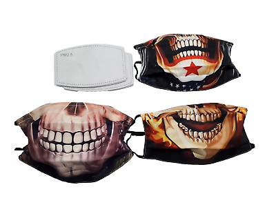 #ad Skull Mouth Art Adjustable Face Mask Coverings 3 Piece Set with Filters $4.94