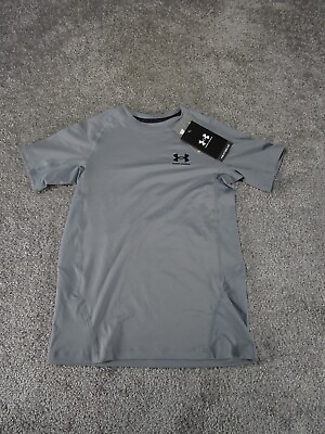 #ad Under Armour Boys Shirt Boys Size Medium Heatgear Fitted Short Sleeve Gray $15.99