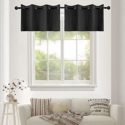 #ad Black Grommet Valances for Small Windows Thermal Insulated Short Blackout Val... $32.06