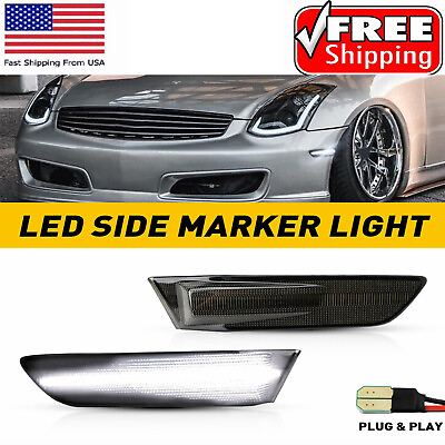 #ad For 03 07 Infiniti G35 Coupe LED White Front Bumper Side Marker Light Smoke Lens $31.41