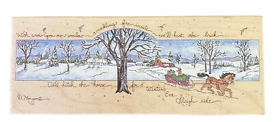 #ad Winter Sleigh Ride Horse Snowy Christmas Scene Stamps Happen Rubber Stamp 6.5” $14.95