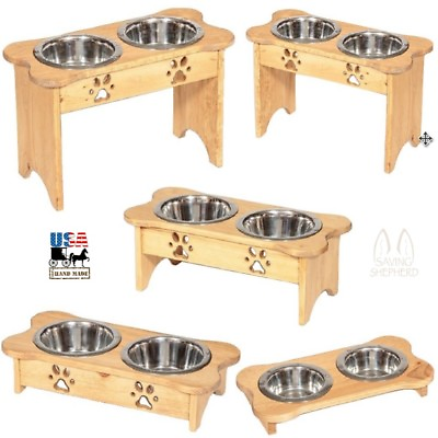 #ad ELEVATED DOUBLE DISH DOG FEEDER Bone or Traditional Shape Finished or Unfinished $93.97