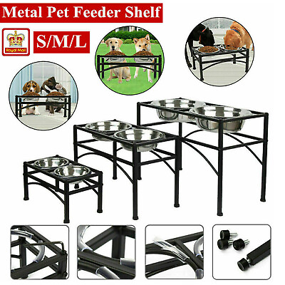 #ad Double Elevated Raised Feeder Dog Pet Bowl Stainless Steel Food Water Stand Tray $28.99