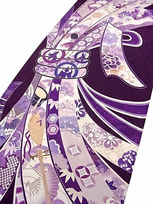 #ad u046 d Unused Japanese Kimono Fabric SilkGrapeTabanenoshiYuzen97 cm $19.00
