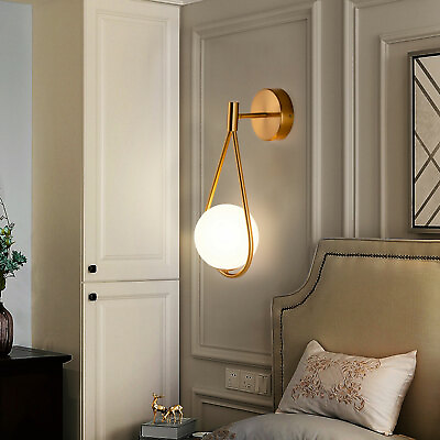 #ad Modern Glass Ball Wall Lamp Gold Wall Sconce Light Fixtures Bathroom Bedroom $56.05