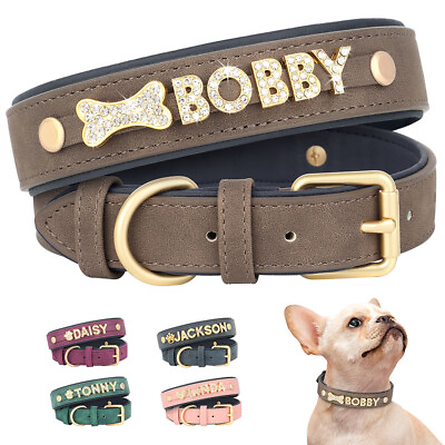 #ad Custom DIY Dog Collar Soft Padded Leather Bling Personalized Pet Name amp; Charm $13.99