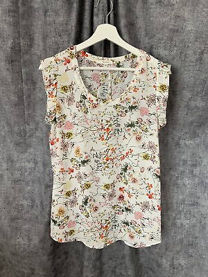 Pleione Womens Blouse Top Large Short Sleeve Floral Relaxed Boho Country Cottage $13.99