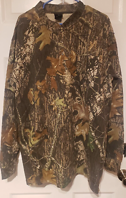 #ad Vintage Redhead Mossy Oak Breakup Camo Pocket Henley T Shirt Mens 2XL LS Hunting $20.00