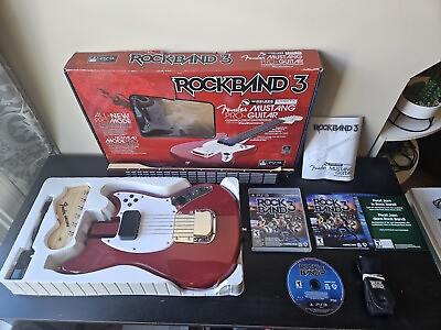 #ad Rock Band 3 Red Fender Mustang Pro Guitar PlayStation 3 PS3 Complete In Box Game $199.97