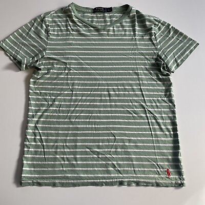 #ad Polo Ralph Lauren T Shirt V Neck Green White Stripe Size Small $10.00
