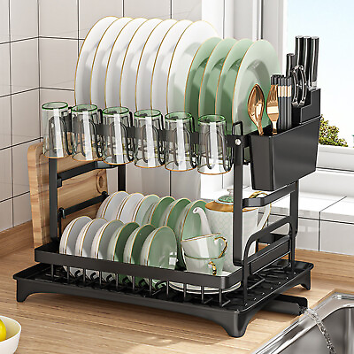 #ad 2 Tier Over The Sink Dish Drying Rack Dish Rack Above Kitchen Shelf Dish Drainer $34.39