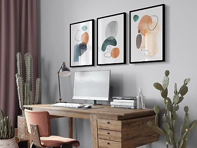 #ad Abstract Set of 3 Mid Century Modern Natural Shapes Wall Art Prints GBP 55.20