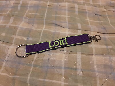 #ad LORI Embroidered Name Strap Key Ring Keychain with Clasp PURPLE $9.99