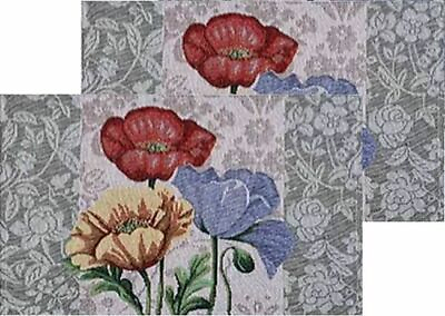 #ad Set of 2 Same Tapestry Kitchen Placemats 13quot; x 19quot; 3 TYPES OF FLOWERS HC $12.99