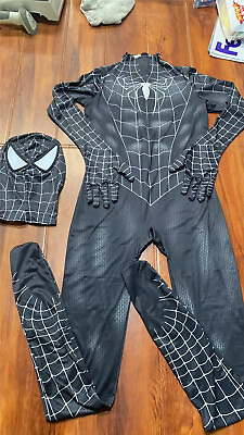 #ad Black Amazing Spiderman Jumpsuit Venom Spandex 3D Suit Cosplay Costume Halloween $26.59