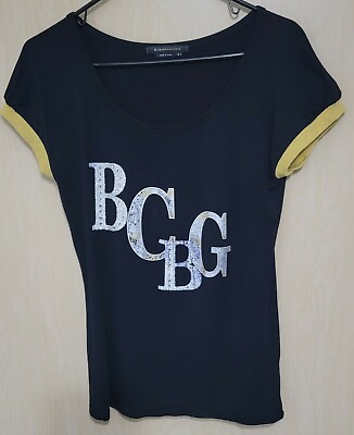 #ad BCBG MaxAzria Womens quot;BCBGquot; Graphic T Shirt SZ M Black and yellow $18.99