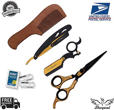 #ad Classic Mens Pro Grooming Kit Inc Straight Cutt throat Razor Scissors Comb $212.96