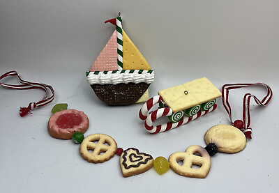 #ad Resin Christmas Ornament Boat Sleigh amp; Garland Of Cookies And Gummies Cute $24.99