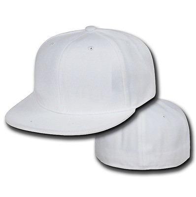 #ad White Fitted Flat Bill Plain Solid Blank Baseball Ball Cap Caps Hat Hats 7 SIZES $16.95