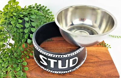 #ad Biker Posh Designer Dog Dish quot;STUDquot; Heavy Stainless Steel Removable Bowl $44.00