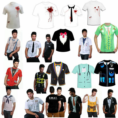 #ad Printed T Shirt Mens Fancy Dress Costume Stag Do Party Casual T Shirts Cowboy GBP 7.49