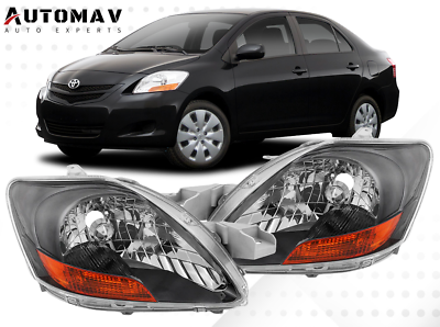 #ad For 2007 2012 Toyota Yaris Sedan Headlights Replacement Black Headlamp LHRH Set $149.88