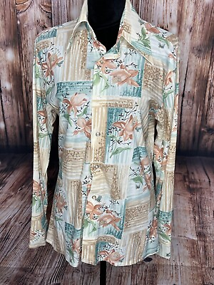 #ad Vintage 70s Custom Casuals brand Mens Floral shirt Medium 15 15 1 2 long sleeve $47.00