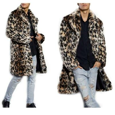 #ad Mens Faux Fur Leopard Snow Thicken Fur Collar Coat Jacket Parka Outwear Cardigan $57.40